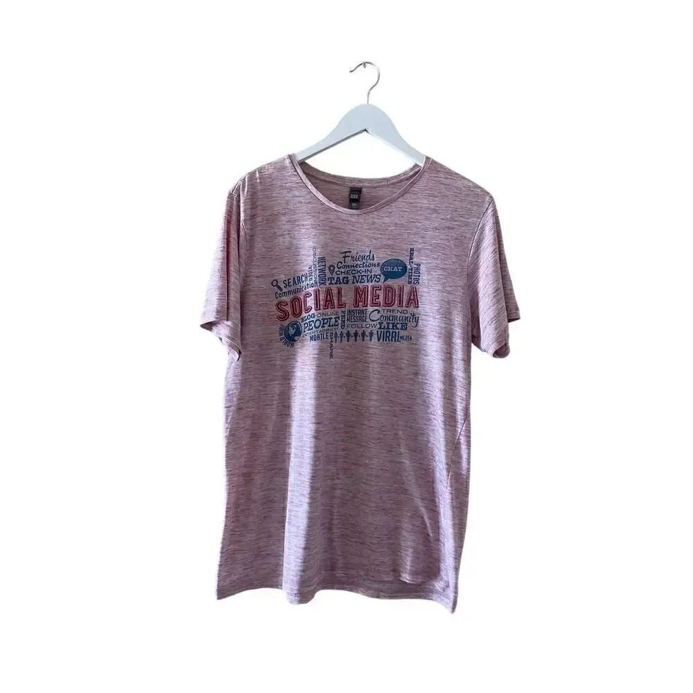District Pink V-Neck Cotton Blend Graphic Soft Short Sleeves T-Shirt SZ L #1067
